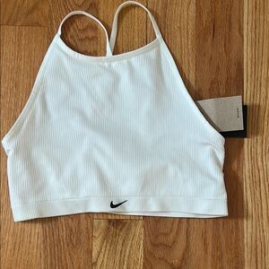 Nike White Ribbed Sports Bra